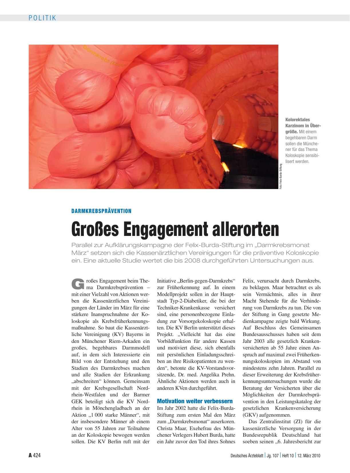 Vorschauseite 1: Darmkrebsprävention: Großes Engagement allerorten