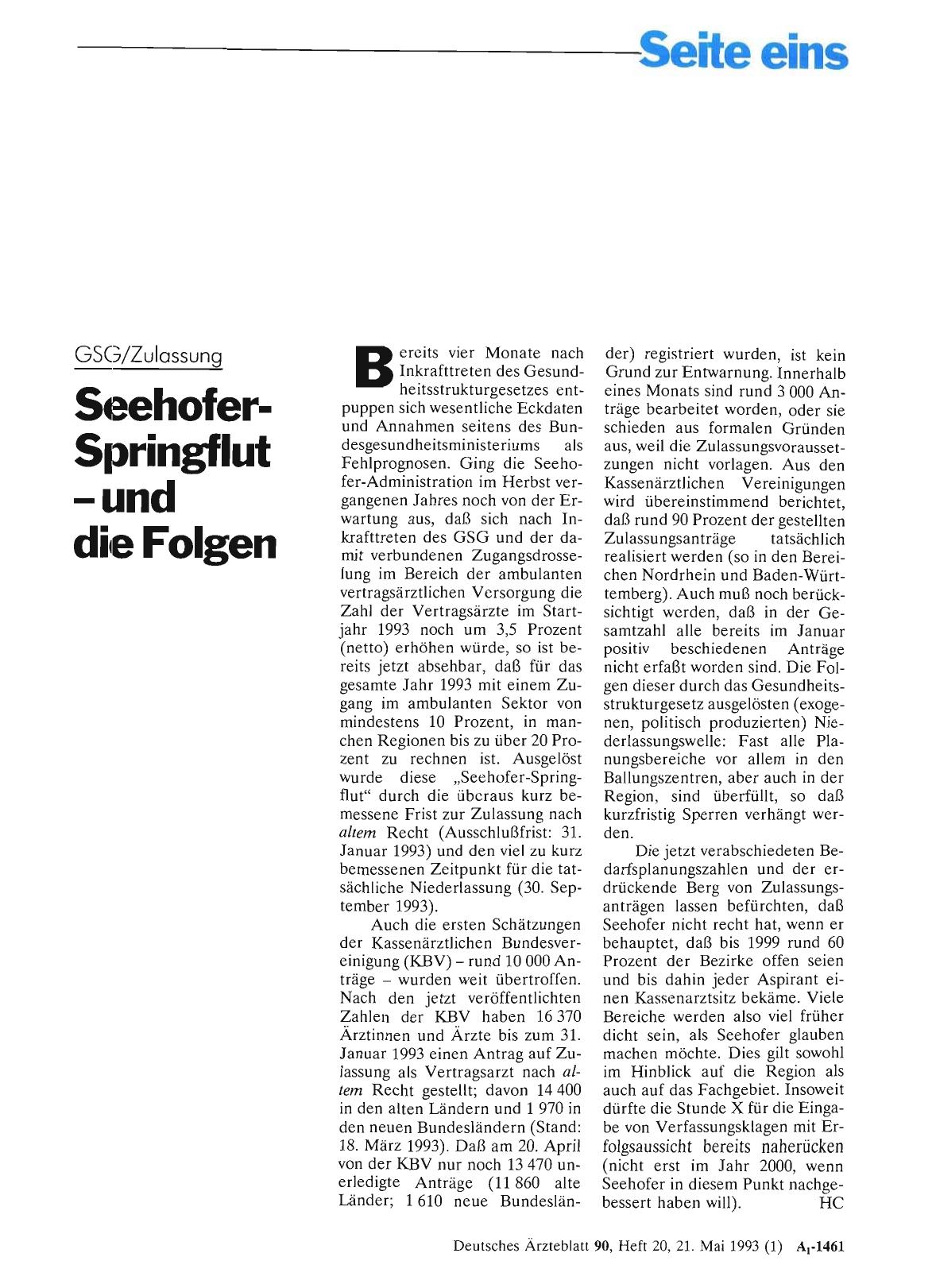 Vorschauseite 1: GSG/Zulassung: Seehofer-Springflut - und die Folgen