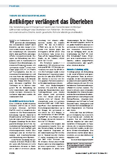 Vorschauseite 1: Therapie des metastasierten Melanoms: Antikörper verlängert das Überleben