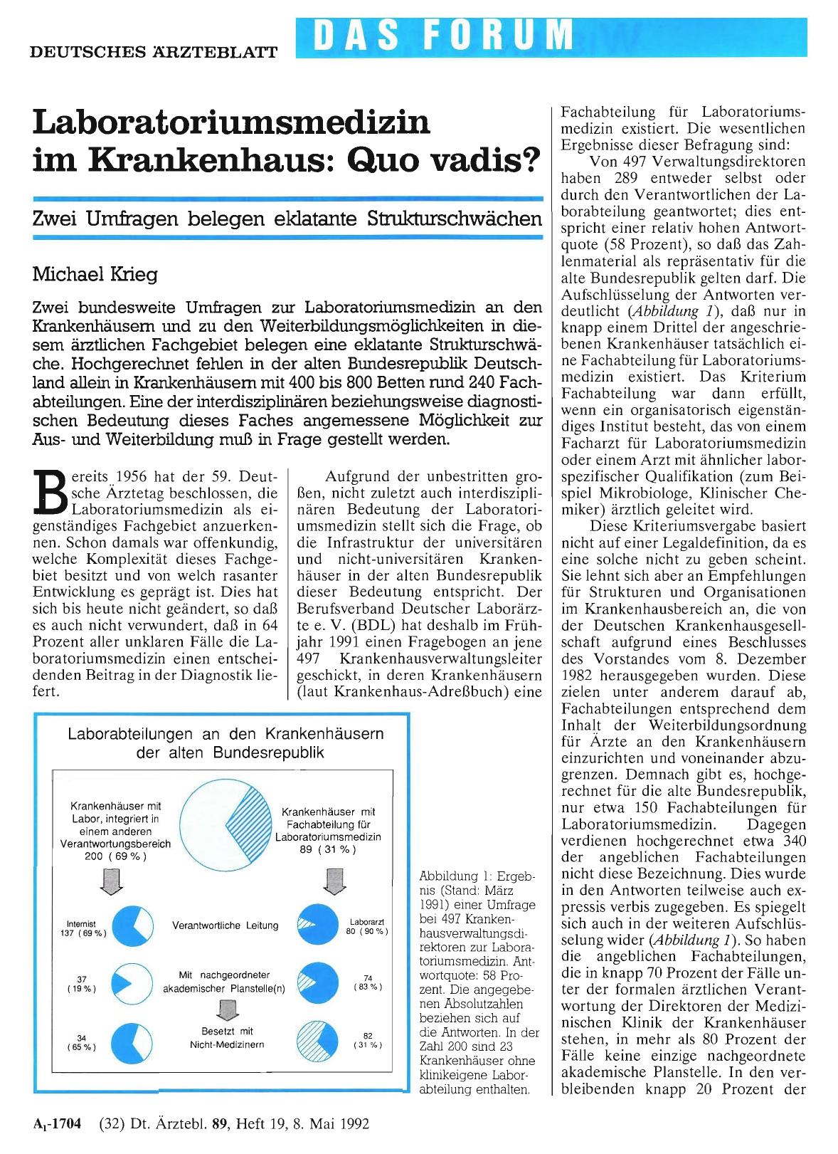 Vorschauseite 1: Laboratoriumsmedizin im Krankenhaus: Quo vadis?