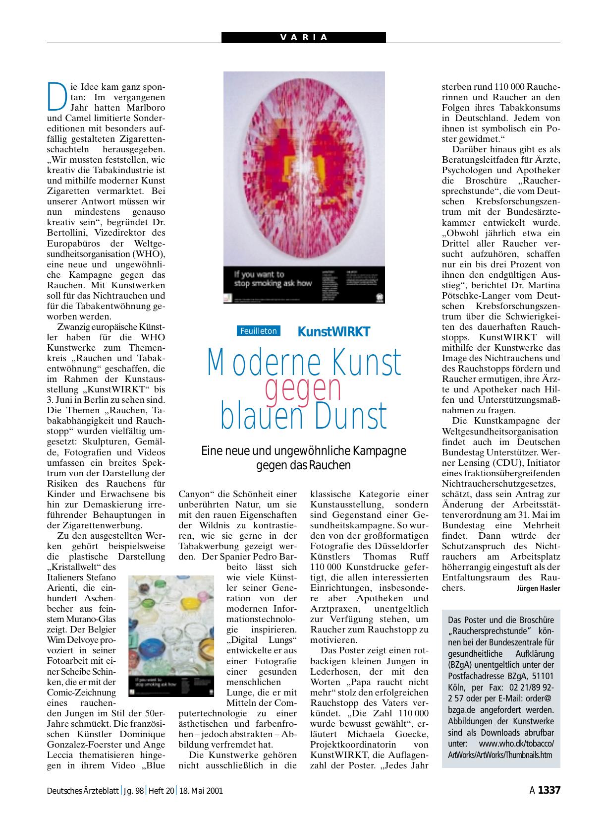 Vorschauseite 1: KunstWIRKT: Moderne Kunst gegen blauen Dunst