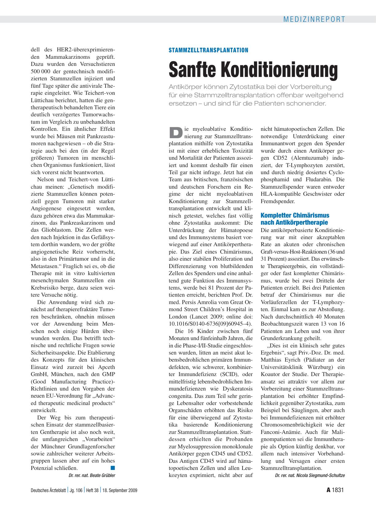 Vorschauseite 1: Stammzelltransplantation: Sanfte Konditionierung