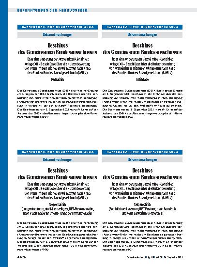 Vorschauseite 1: Beschluss des Gemeinsamen Bundesausschusses über eine Änderung der Arzneimittel-Richtlinie: Anlage XII – Imlifidase