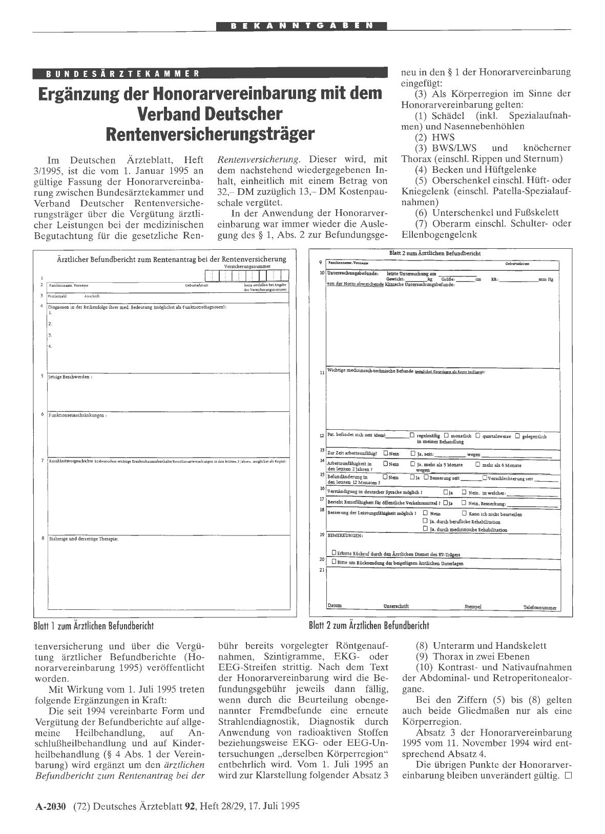 Vorschauseite 1: Ergänzung der Honorarvereinbarung mit dem Verband Deutscher Rentenversicherungsträger