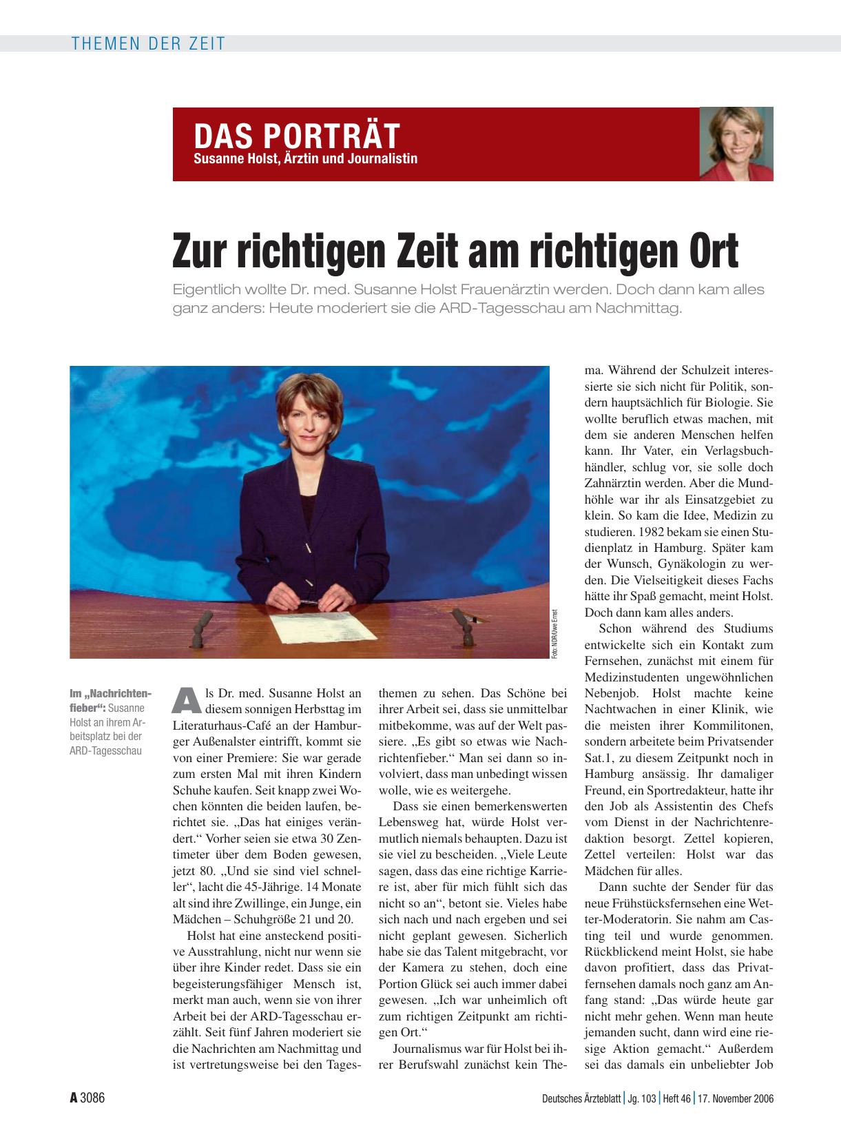 Vorschauseite 1: Susanne Holst, Ärztin und Journalistin: Zur richtigen Zeit am richtigen Ort