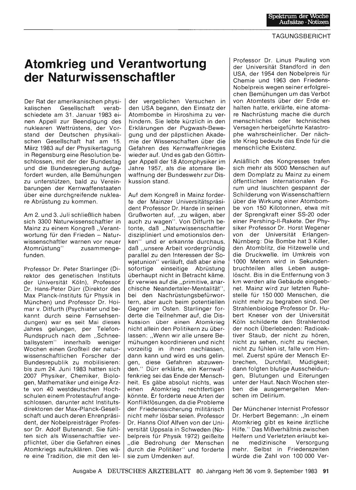 Vorschauseite 1: Atomkrieg und Verantwortung der Naturwissenschaftler