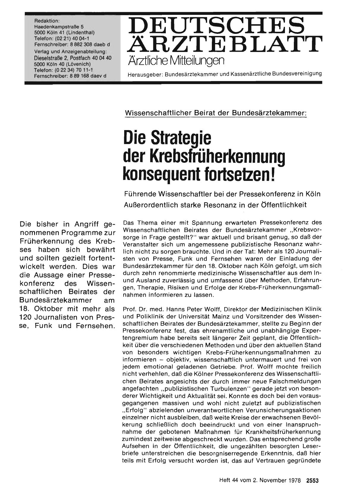 Vorschauseite 1: Wissenschaftlicher Beirat der Bundesärztekammer: Die Strategie der Krebsfrüherkennung konsequent fortsetzen!
