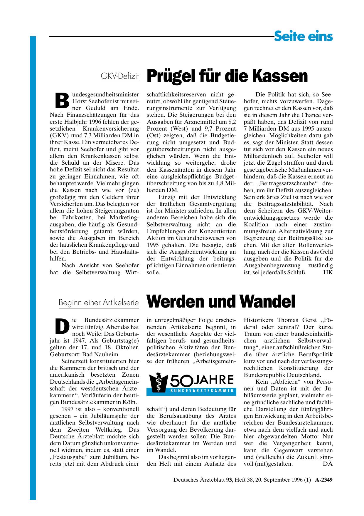Vorschauseite 1: Beginn einer Artikelserie: Werden und Wandel