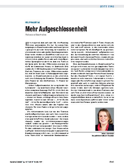 Vorschauseite 1: Weltfrauentag: Mehr Aufgeschlossenheit