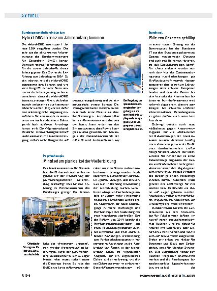 Vorschauseite 1: Psychotherapie: Ministerium planlos bei der Weiterbildung