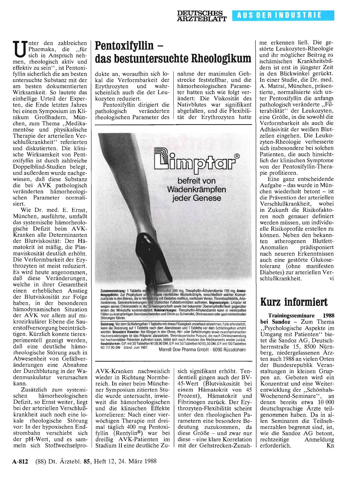 Vorschauseite 1: Pentoxifyllin — das bestuntersuchte Rheologikuni