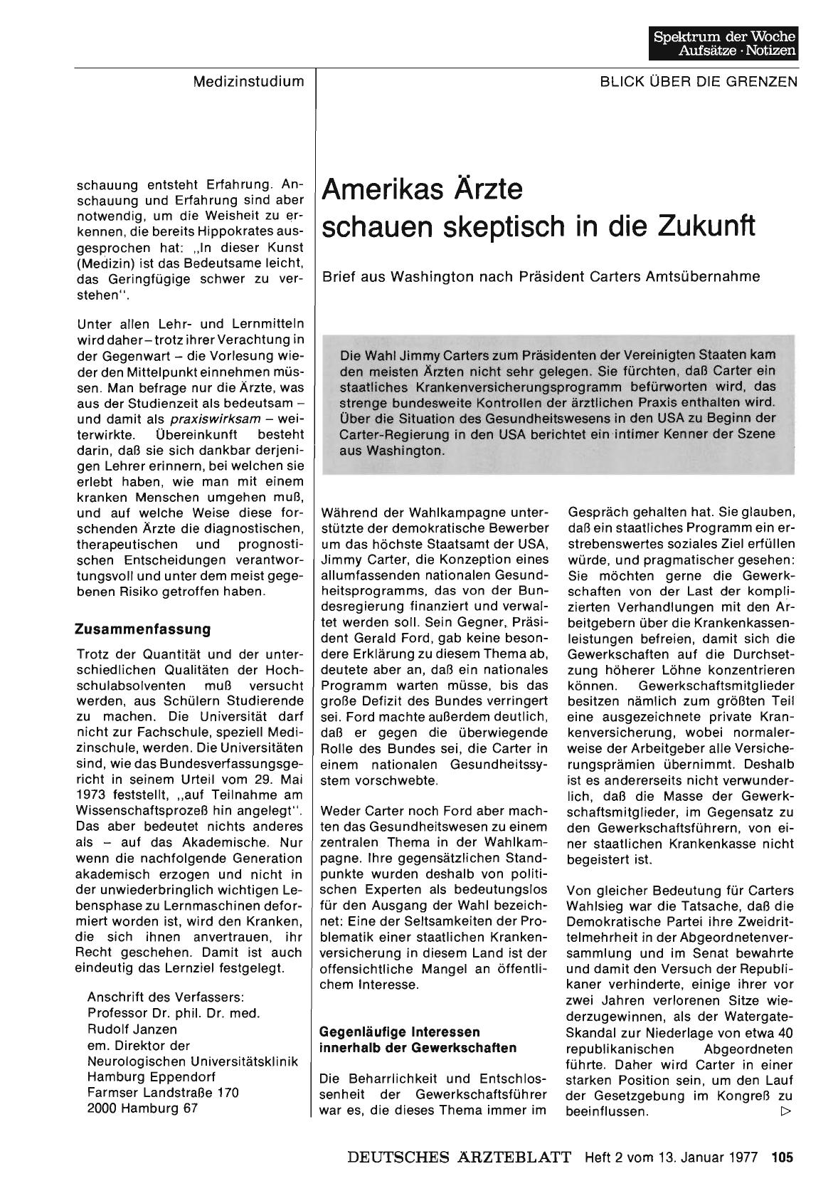 Vorschauseite 1: Amerikas Ärzte schauen skeptisch in die Zukunft