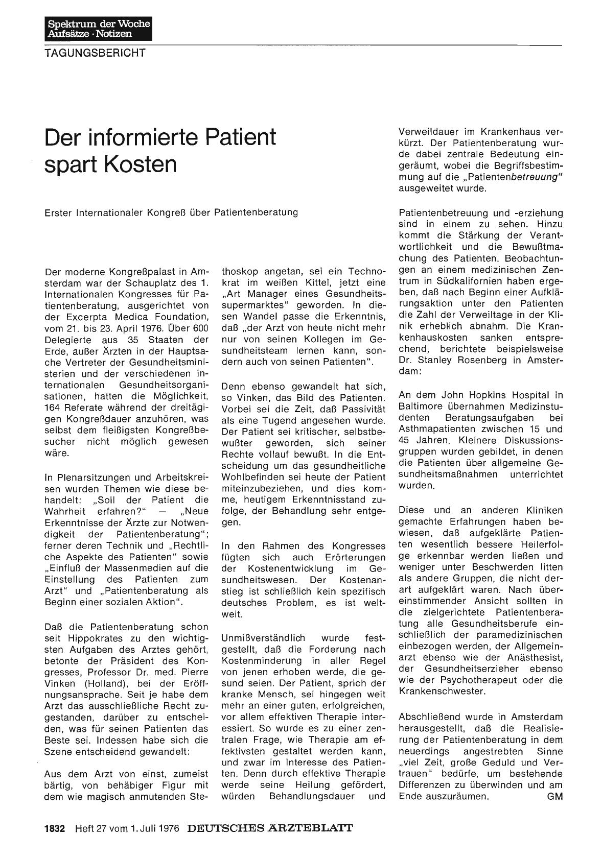 Vorschauseite 1: Der informierte Patient spart Kosten: Erster Internationaler Kongreß über Patientenberatung