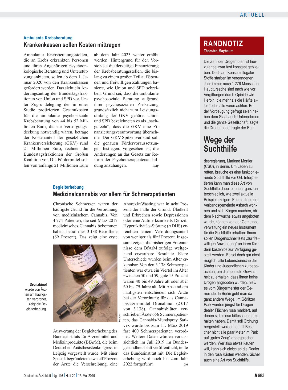 Vorschauseite 1: Begleiterhebung: Medizinalcannabis vor allem für Schmerzpatienten