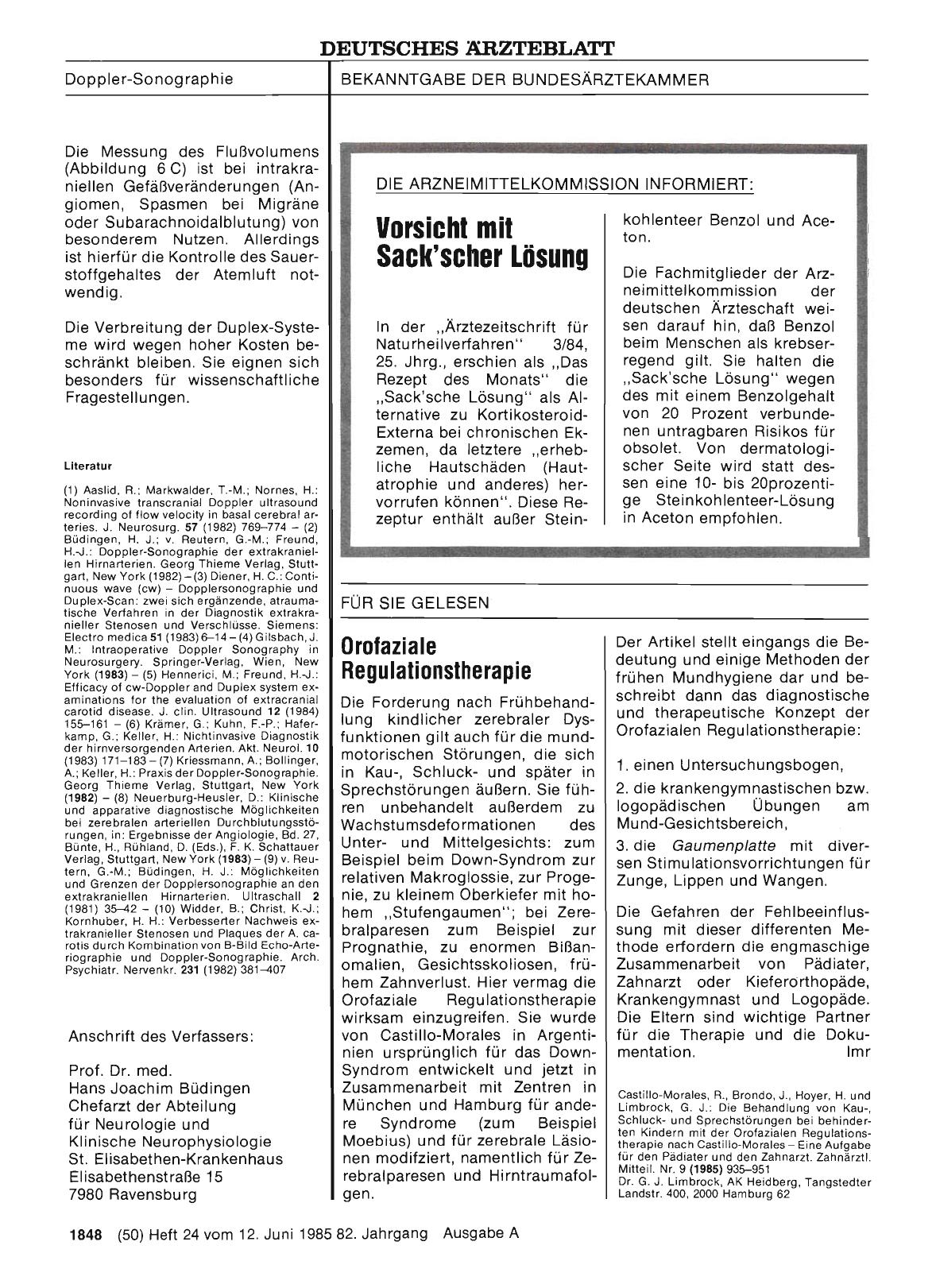 Vorschauseite 1: DIE ARZNEIMITTELKOMMISSION INFORMIERT: Vorsicht mit Sack'scher Lösung