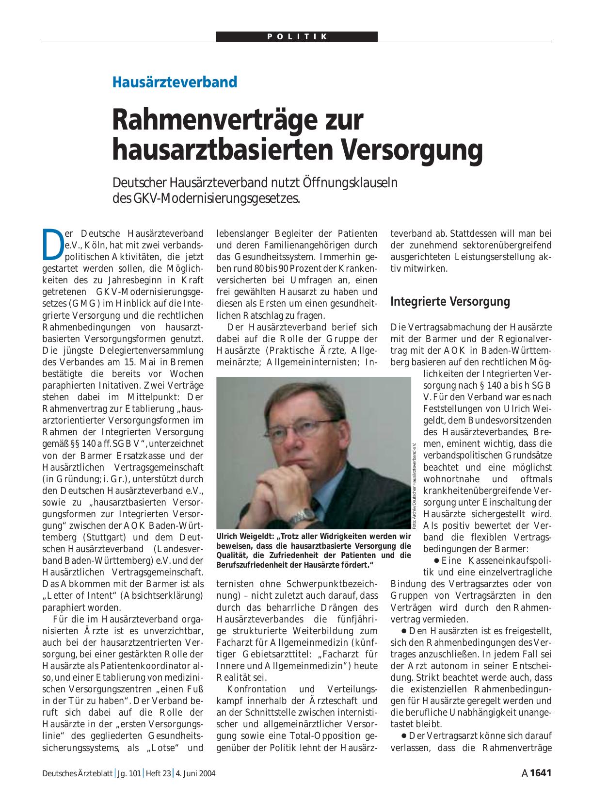 Vorschauseite 1: Hausärzteverband: Rahmenverträge zur hausarztbasierten Versorgung