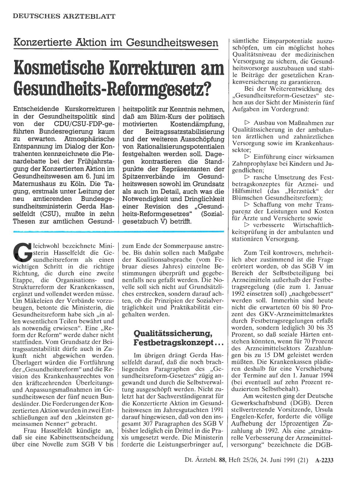 Vorschauseite 1: Konzertierte Aktion im Gesundheitswesen: Kosmetische Korrekturen am Gesundheits-Reformgesetz?