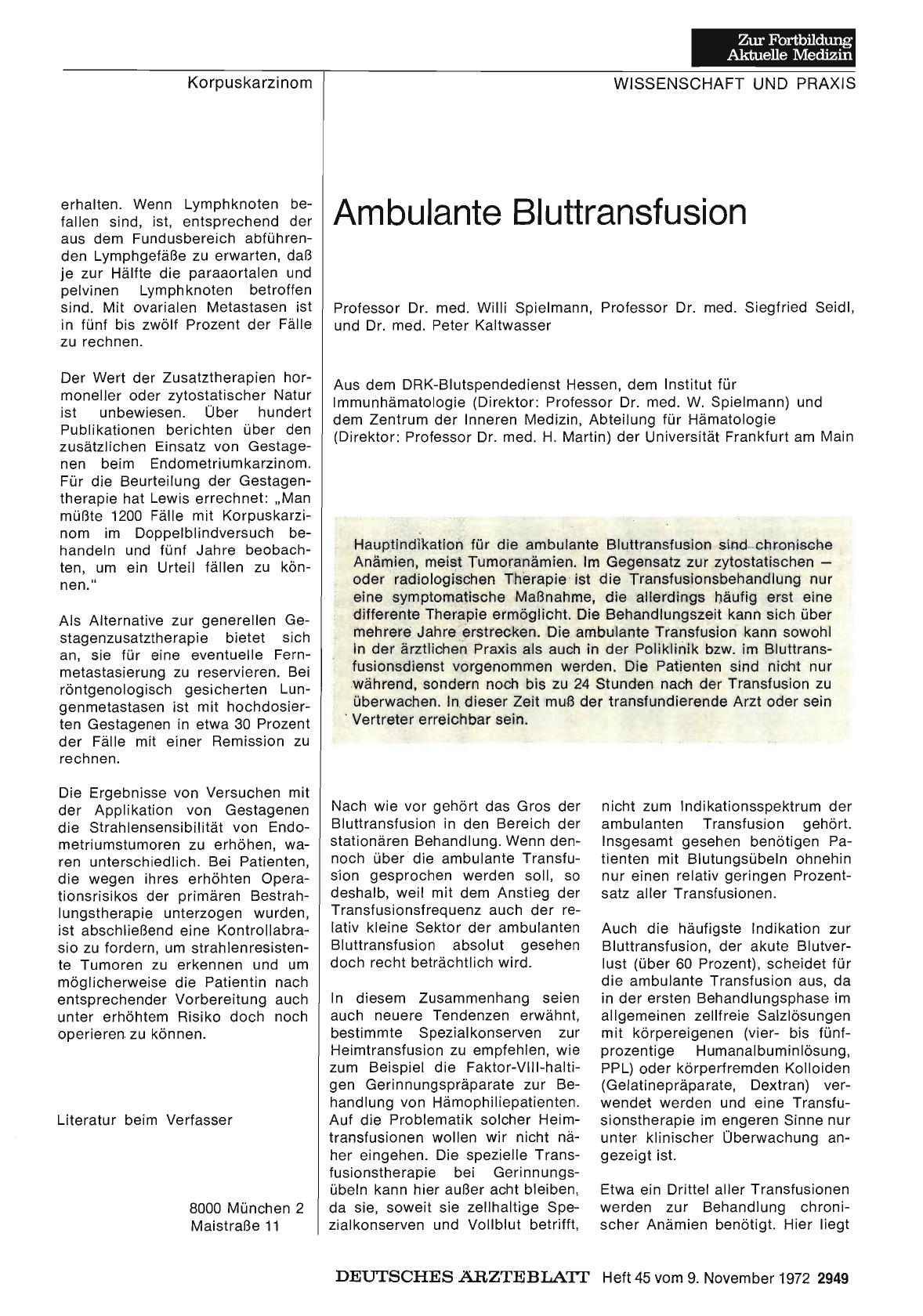 Vorschauseite 1: Ambulante Bluttransfusion