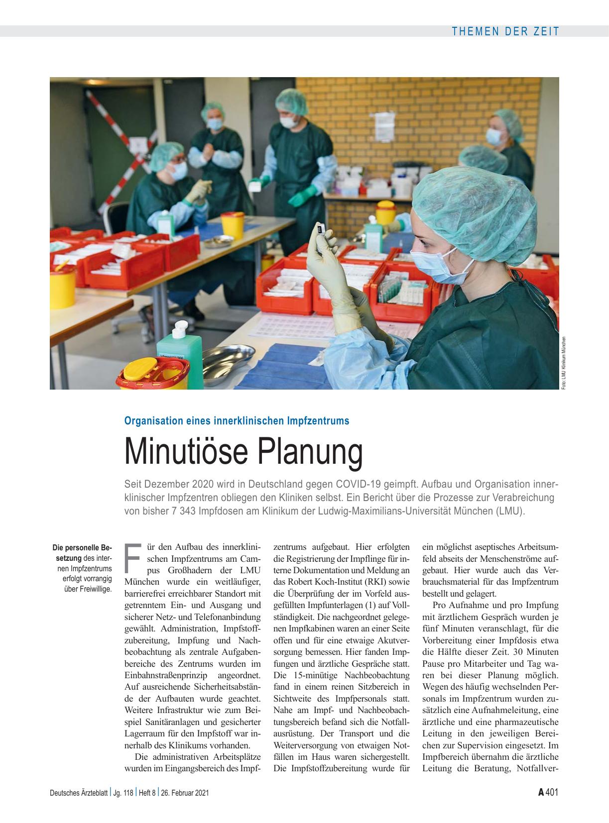 Vorschauseite 1: Organisation eines innerklinischen Impfzentrums: Minutiöse Planung