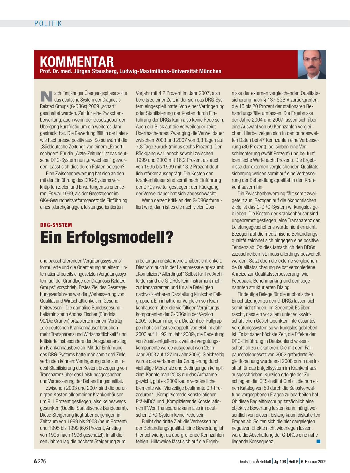 Vorschauseite 1: DRG-System: Ein Erfolgsmodell?