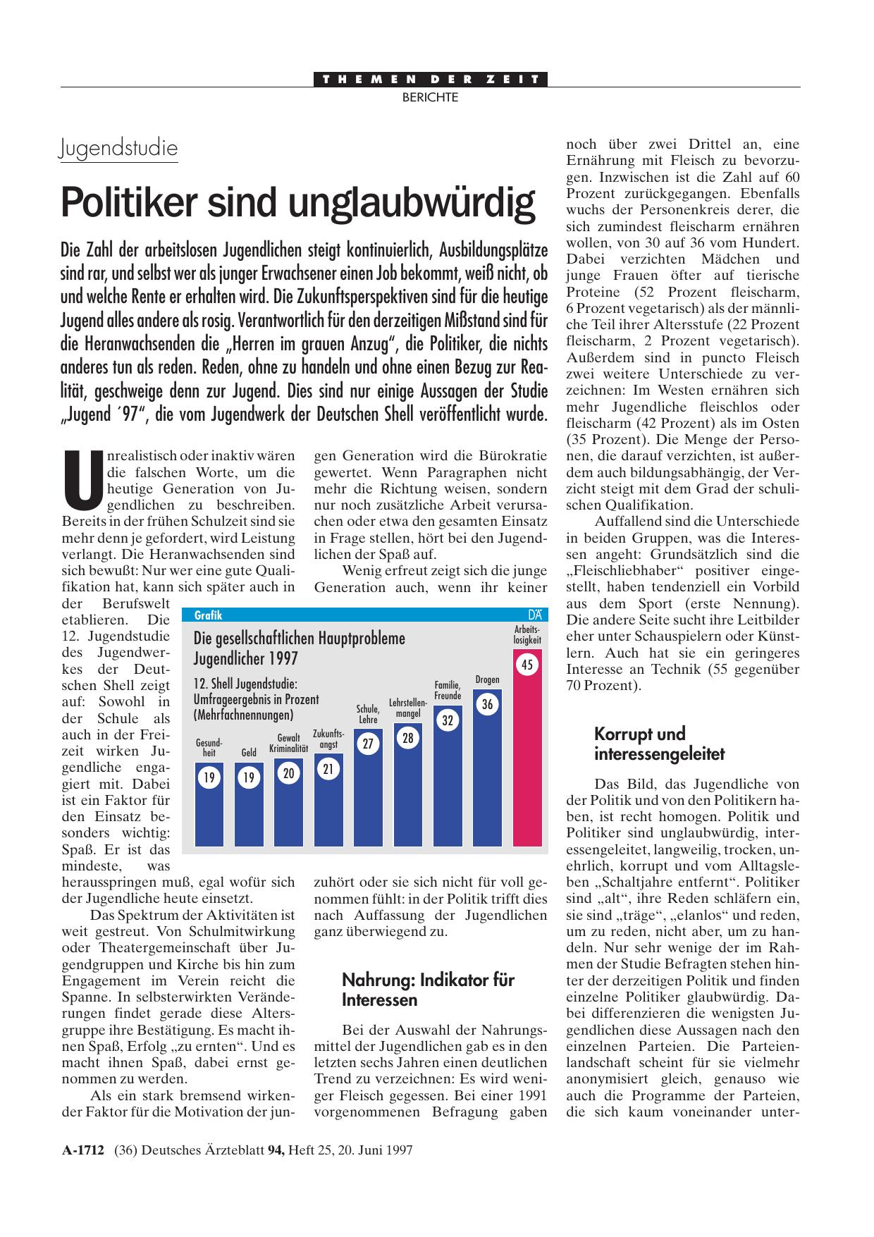 Vorschauseite 1: Jugendstudie: Politiker sind unglaubwürdig