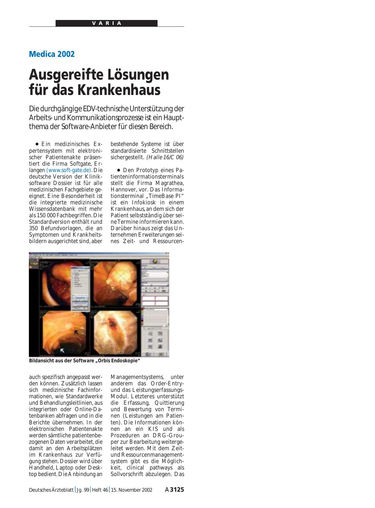 Vorschauseite 1: Medica 2002: Ausgereifte Lösungen für das Krankenhaus