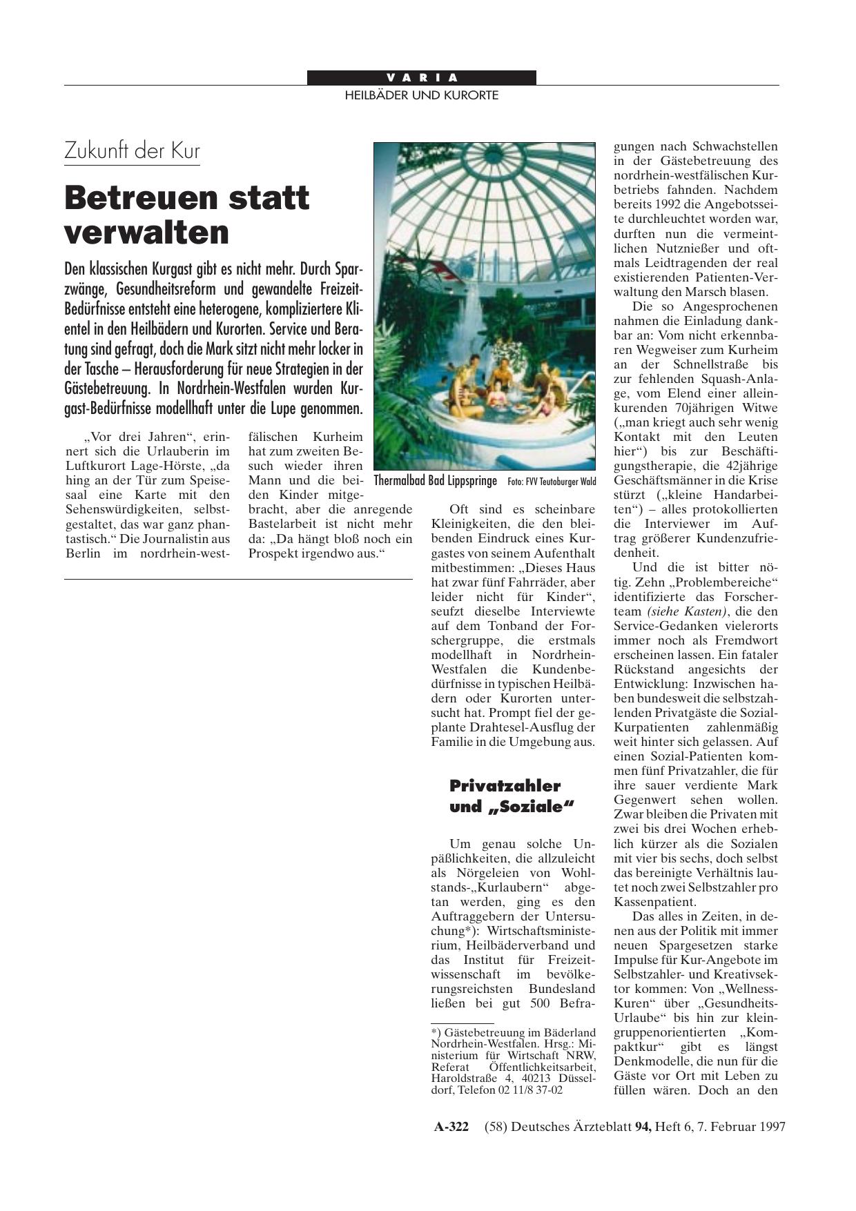 Vorschauseite 1: Zukunft der Kur: Betreuen statt verwalten