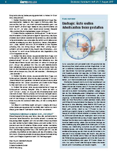 Vorschauseite 1: Umfrage: Ärzte wollen Arbeitszeiten freier gestalten