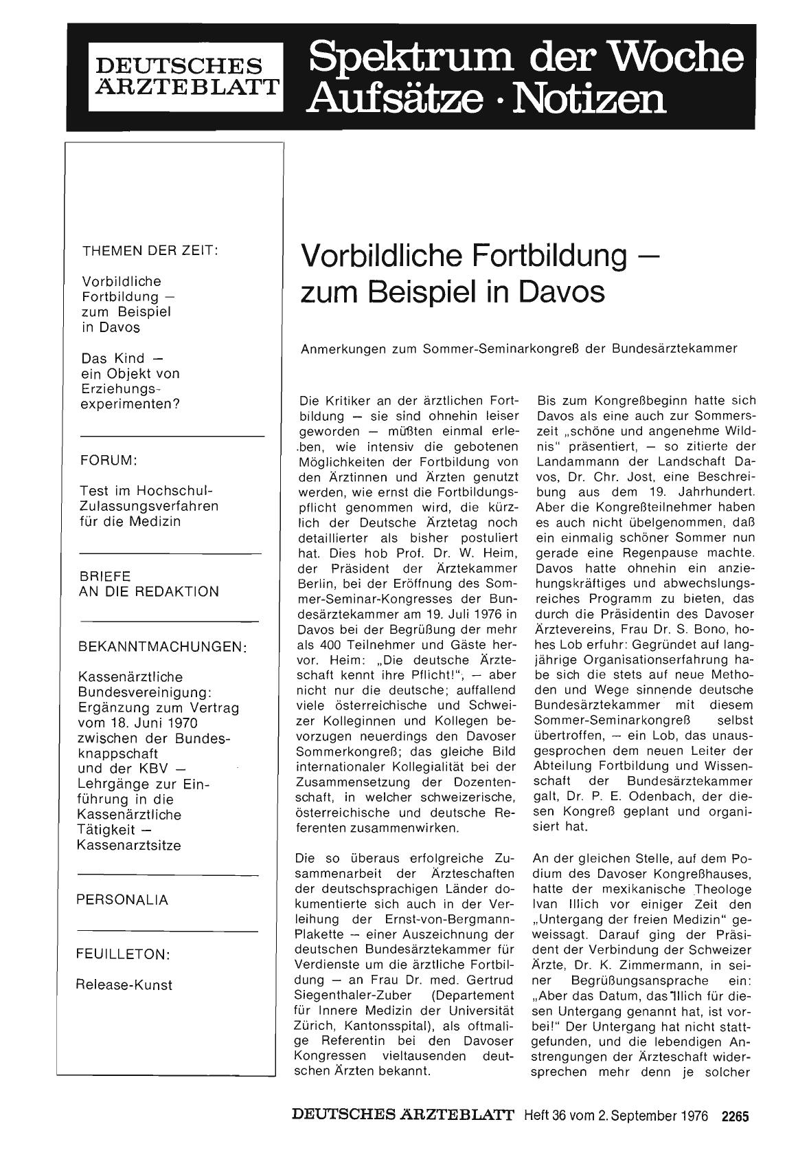 Vorschauseite 1: Vorbildliche Fortbildung — zum Beispiel in Davos