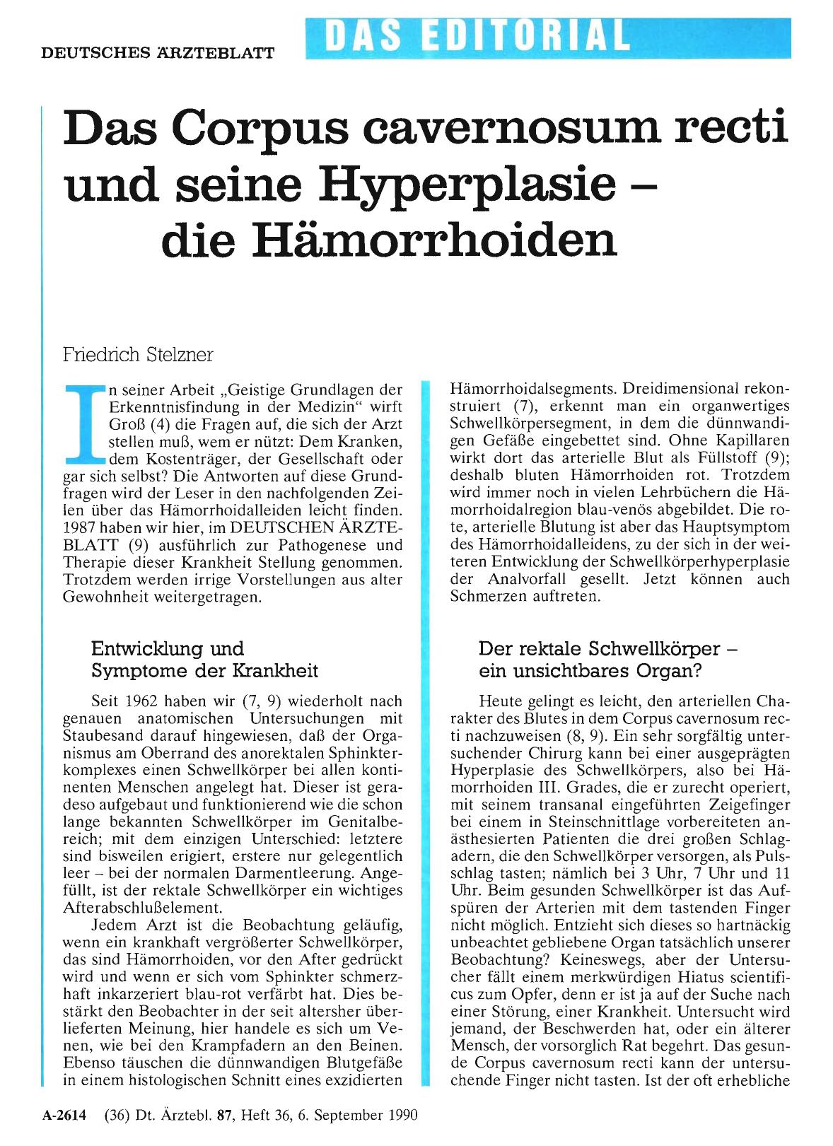 Vorschauseite 1: Das Corpus cavernosum recti und seine Hyperplasie - die Hämorrhoiden