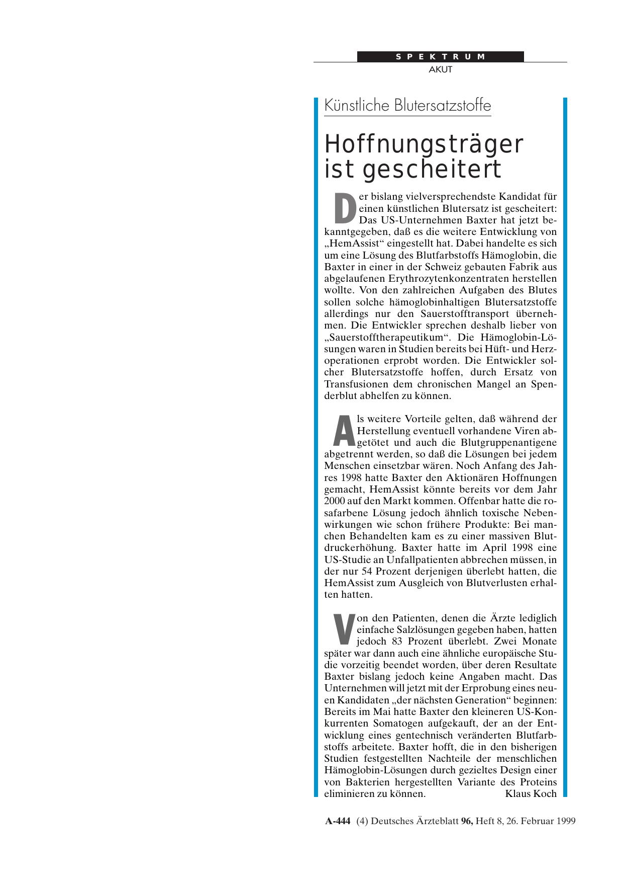 Vorschauseite 1: Künstliche Blutersatzstoffe: Hoffnungsträger ist gescheitert
