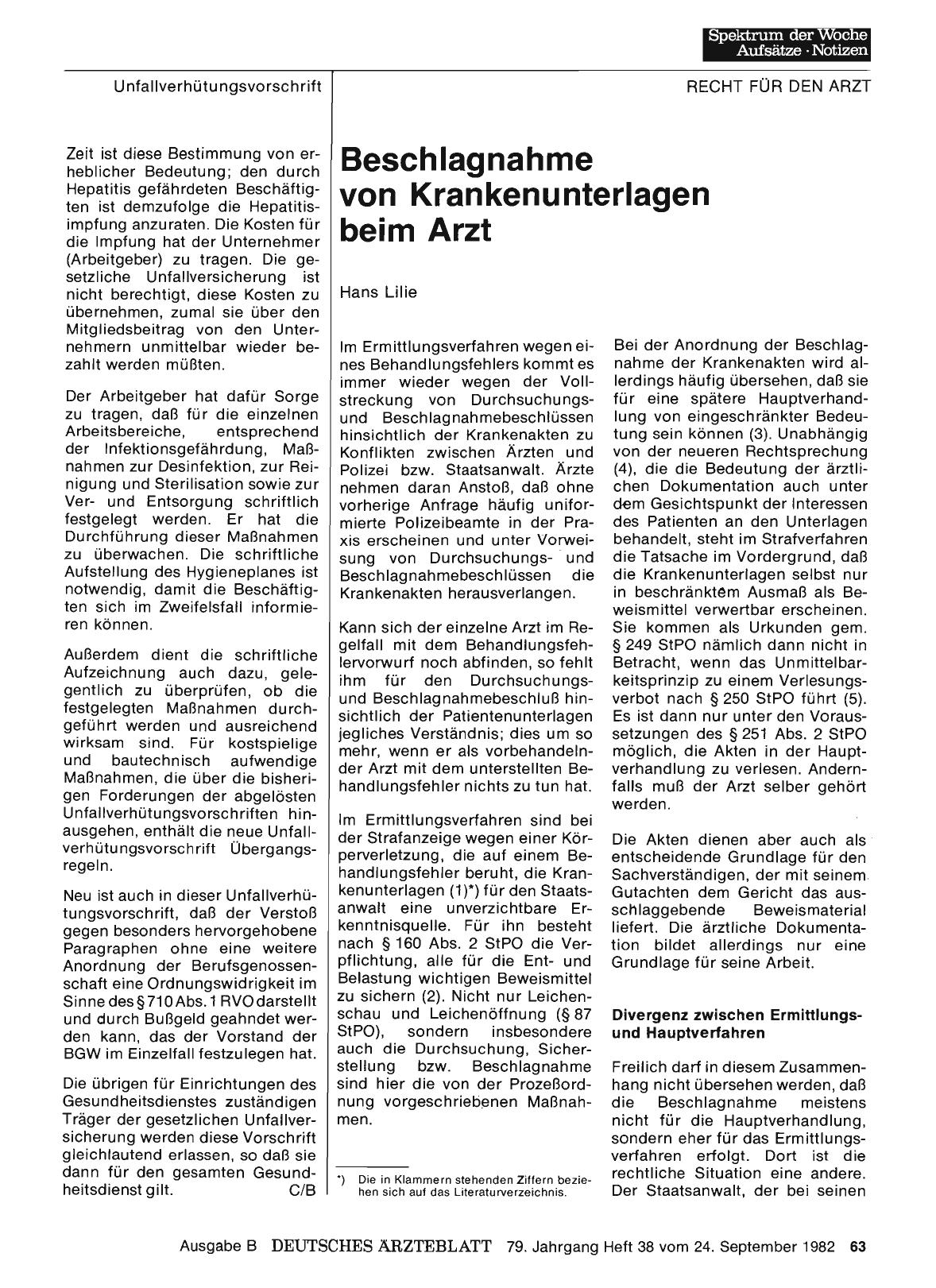 Vorschauseite 1: Beschlagnahme von Krankenunterlagen beim Arzt