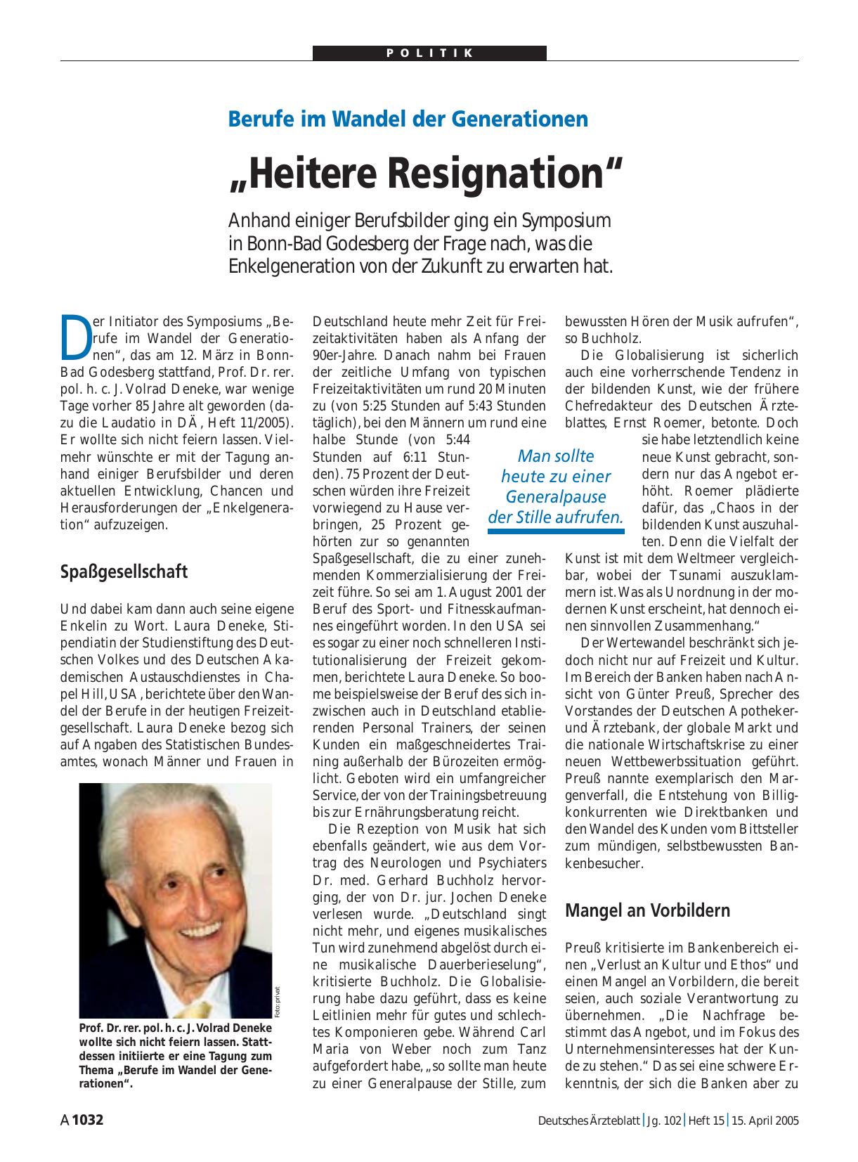 Vorschauseite 1: Berufe im Wandel der Generationen: „Heitere Resignation“