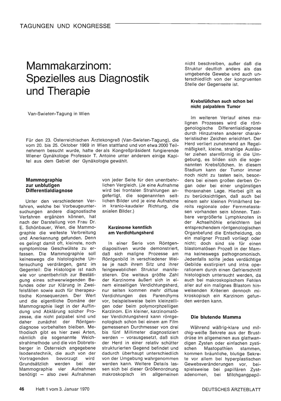 Vorschauseite 1: Mammakarzinom: Spezielles aus Diagnostik und Therapie