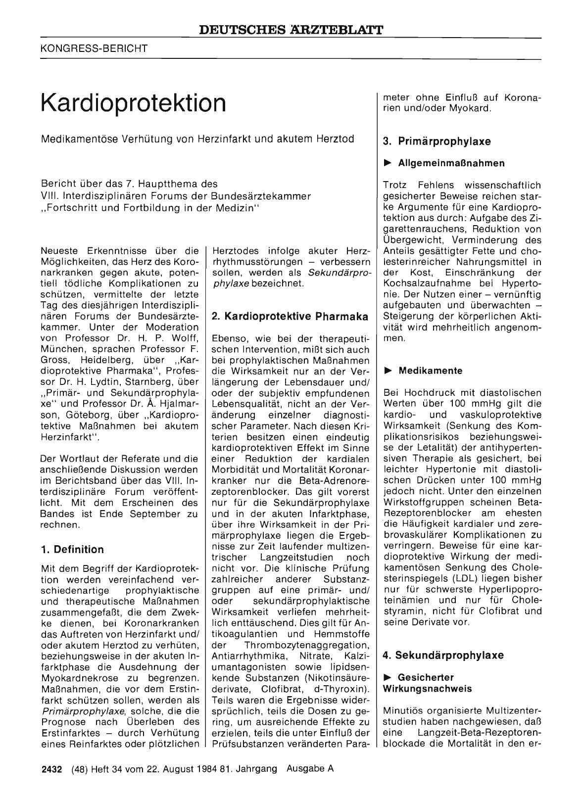 Vorschauseite 1: Kardioprotektion: Medikamentöse Verhütung von Herzinfarkt und akutem Herztod
