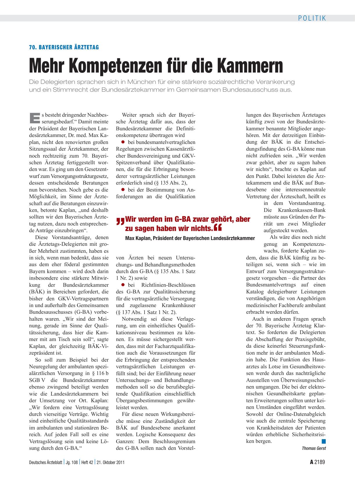 Vorschauseite 1: 70. Bayerischer Ärztetag: Mehr Kompetenzen für die Kammern