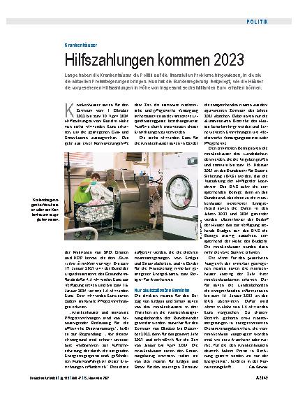Vorschauseite 1: Krankenhäuser: Hilfszahlungen kommen 2023
