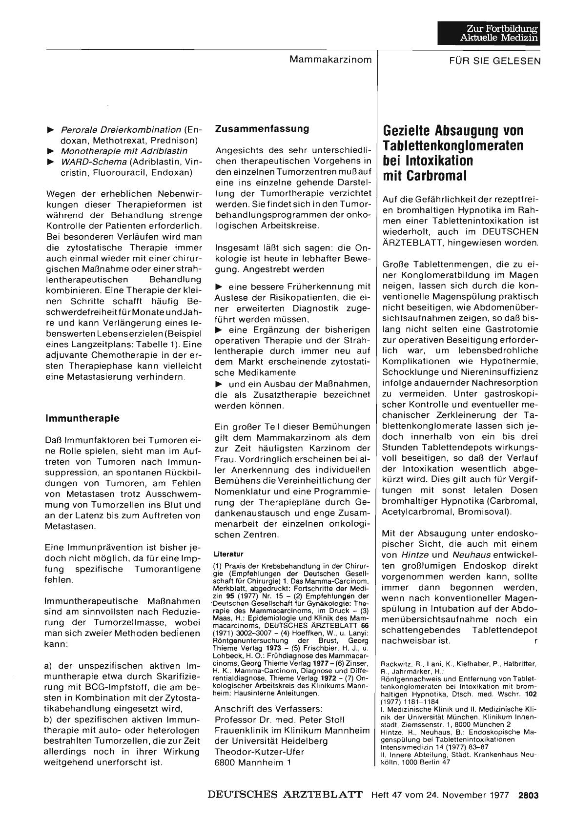 Vorschauseite 1: Gezielte Absaugung von TableHenkonglomeraten bei Intoxikation mit Carbromal