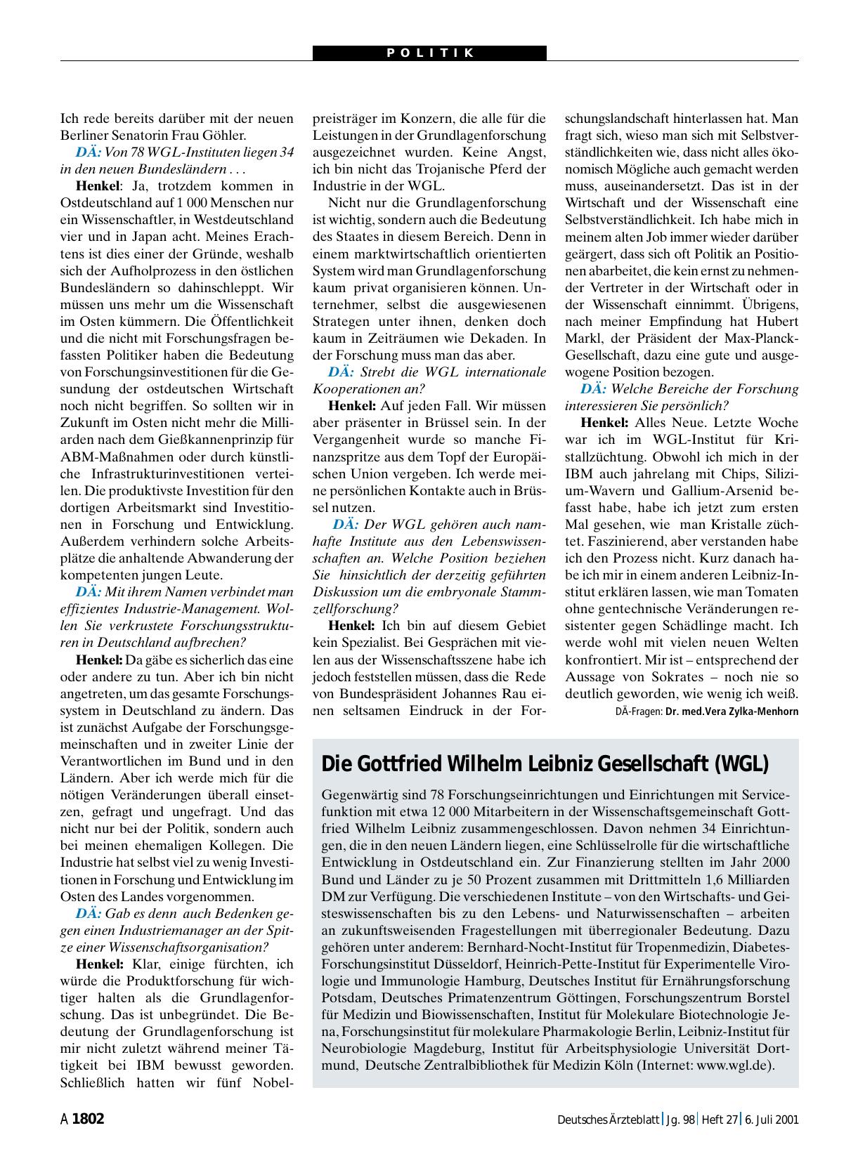 Vorschauseite 1: Die Gottfried Wilhelm Leibniz Gesellschaft (WGL)