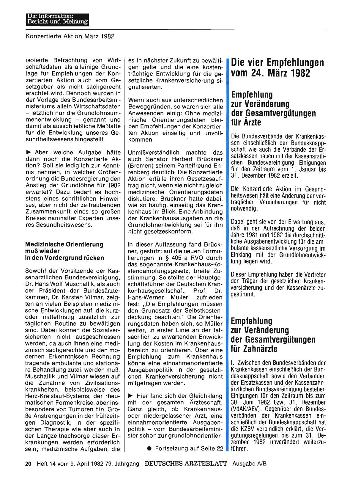 Vorschauseite 1: Die vier Empfehlungen vom 24. März 1982