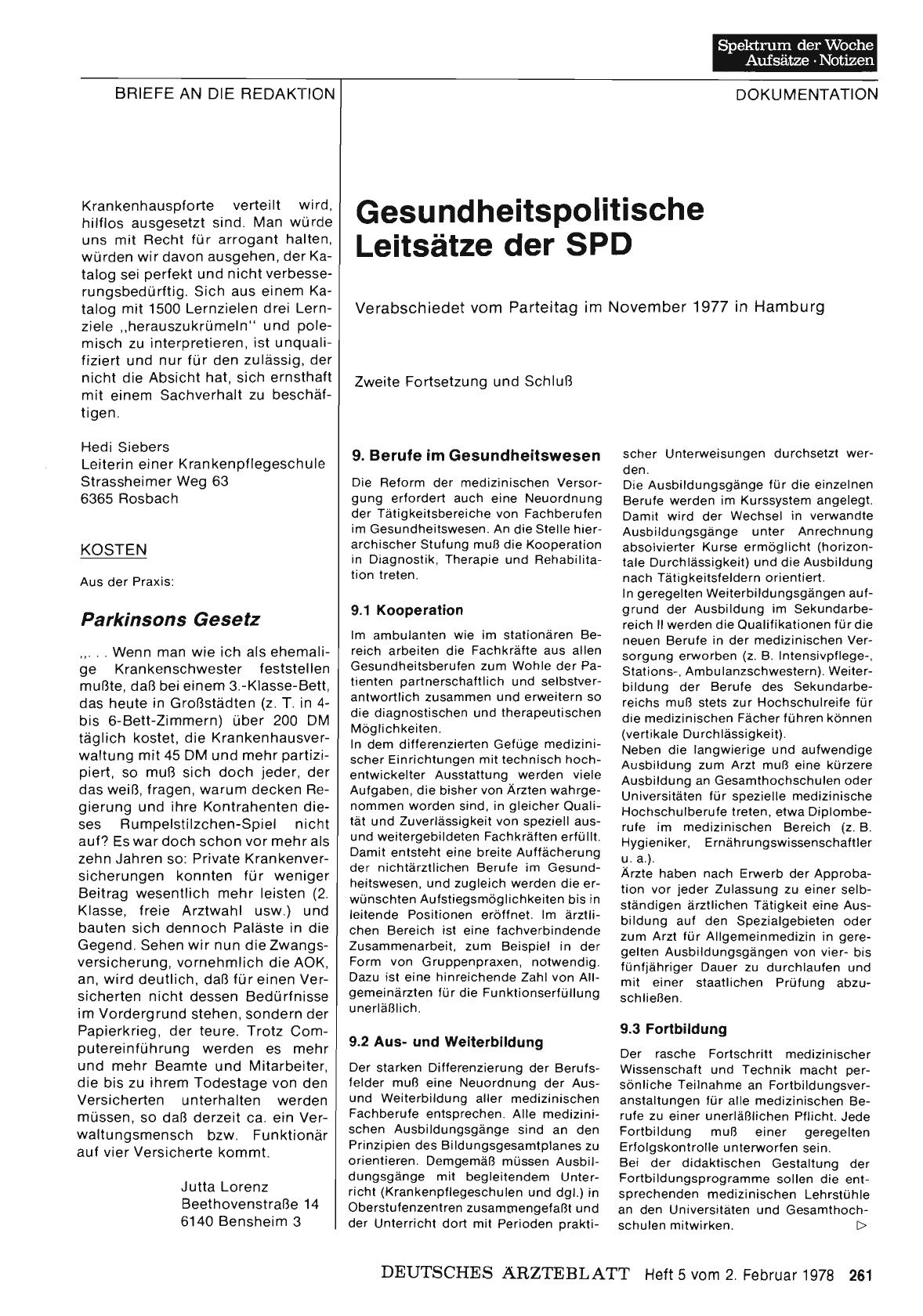Vorschauseite 1: Gesundheitspolitische Leitsätze der SPD