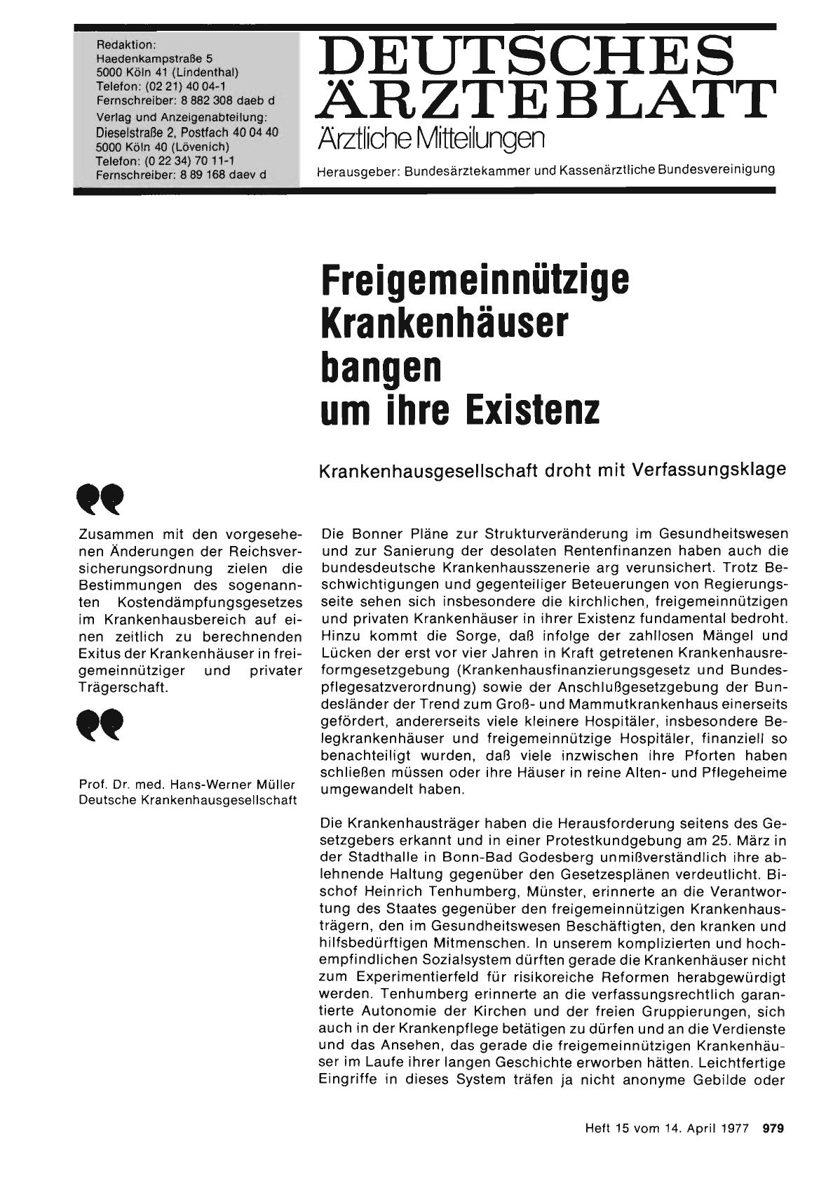 Vorschauseite 1: Freigemeinnützige Krankenhäuser bangen um ihre Existenz