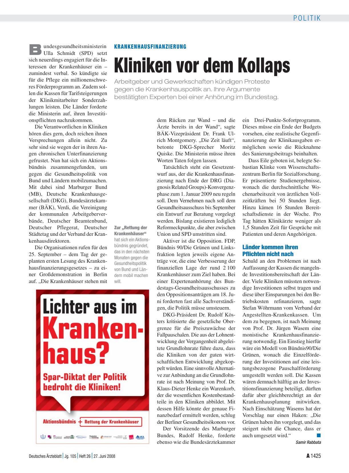 Vorschauseite 1: Krankenhausfinanzierung: Kliniken vor dem Kollaps