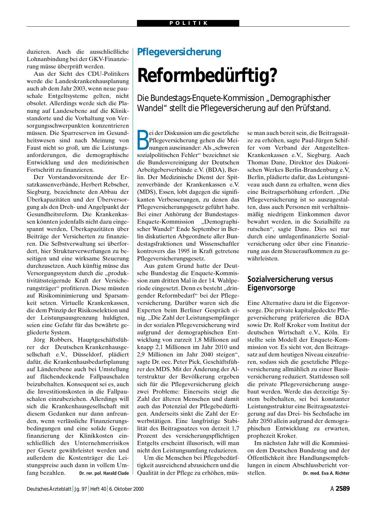 Vorschauseite 1: Pflegeversicherung: Reformbedürftig?
