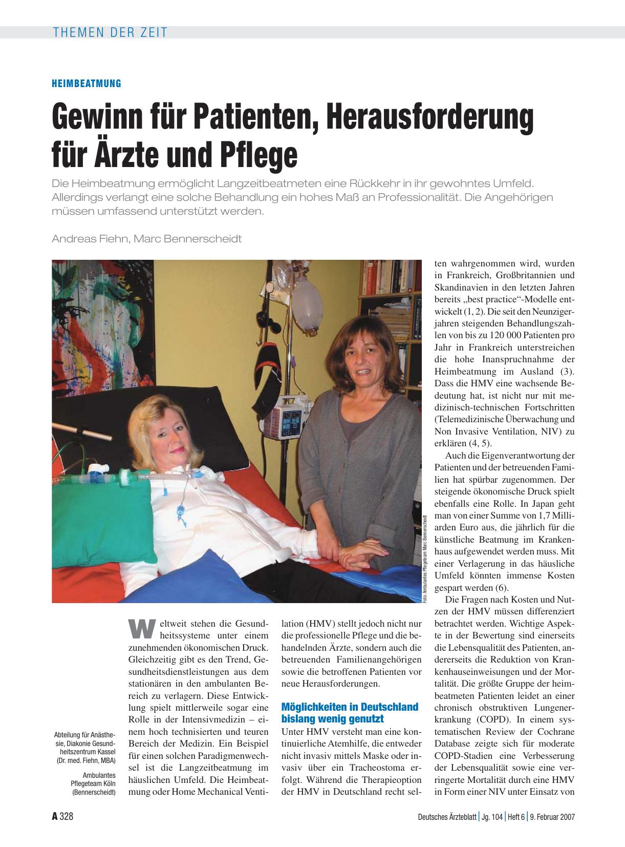 Vorschauseite 1: Heimbeatmung: Gewinn für Patienten, Herausforderung für Ärzte und Pflege