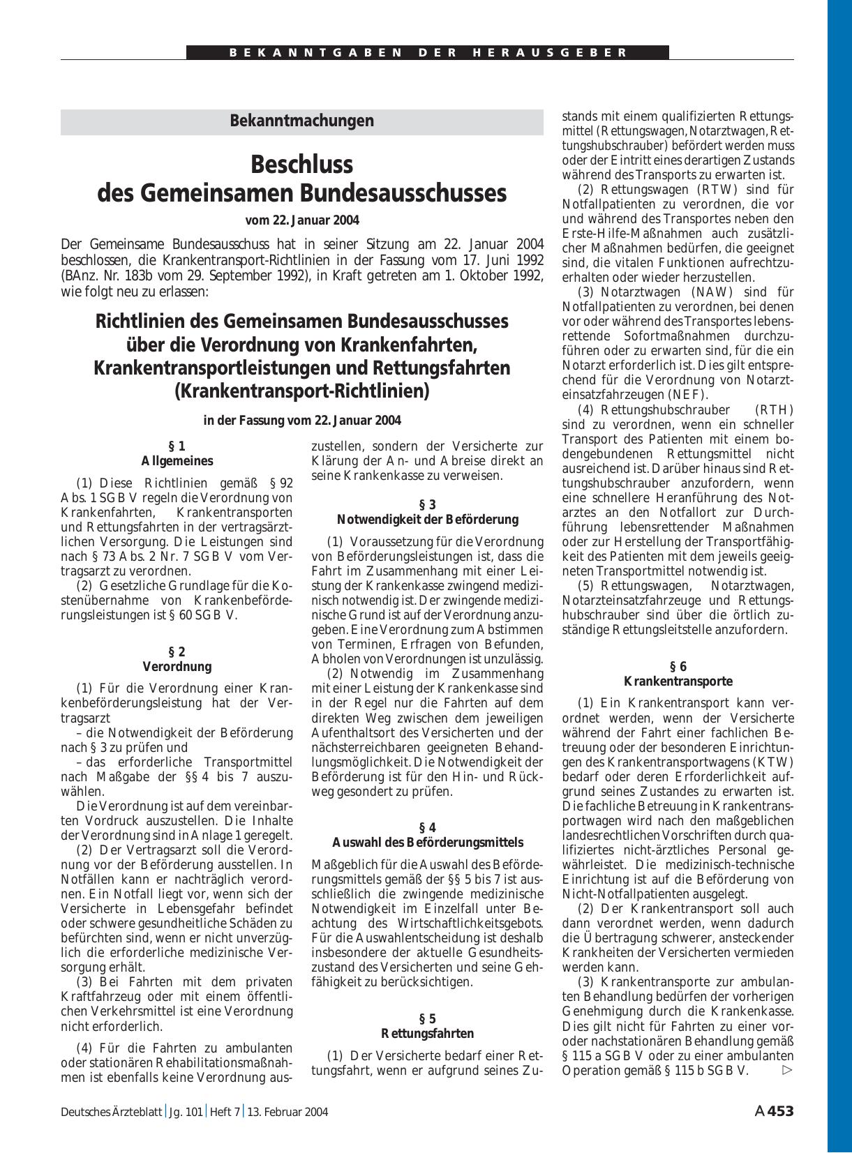 Vorschauseite 1: Bekanntmachungen: Beschluss des Gemeinsamen Bundesausschusses