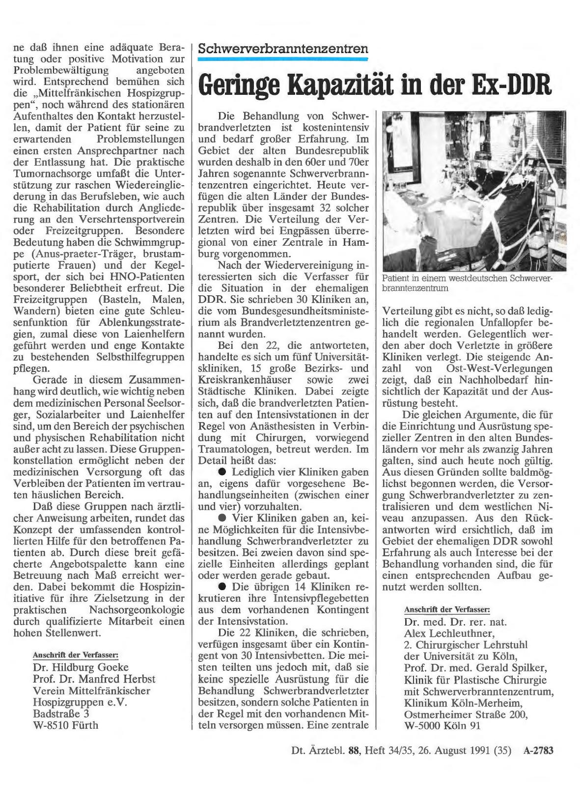 Vorschauseite 1: Schwerverbranntenzentren: Geringe Kapazität in der Ex-DDR
