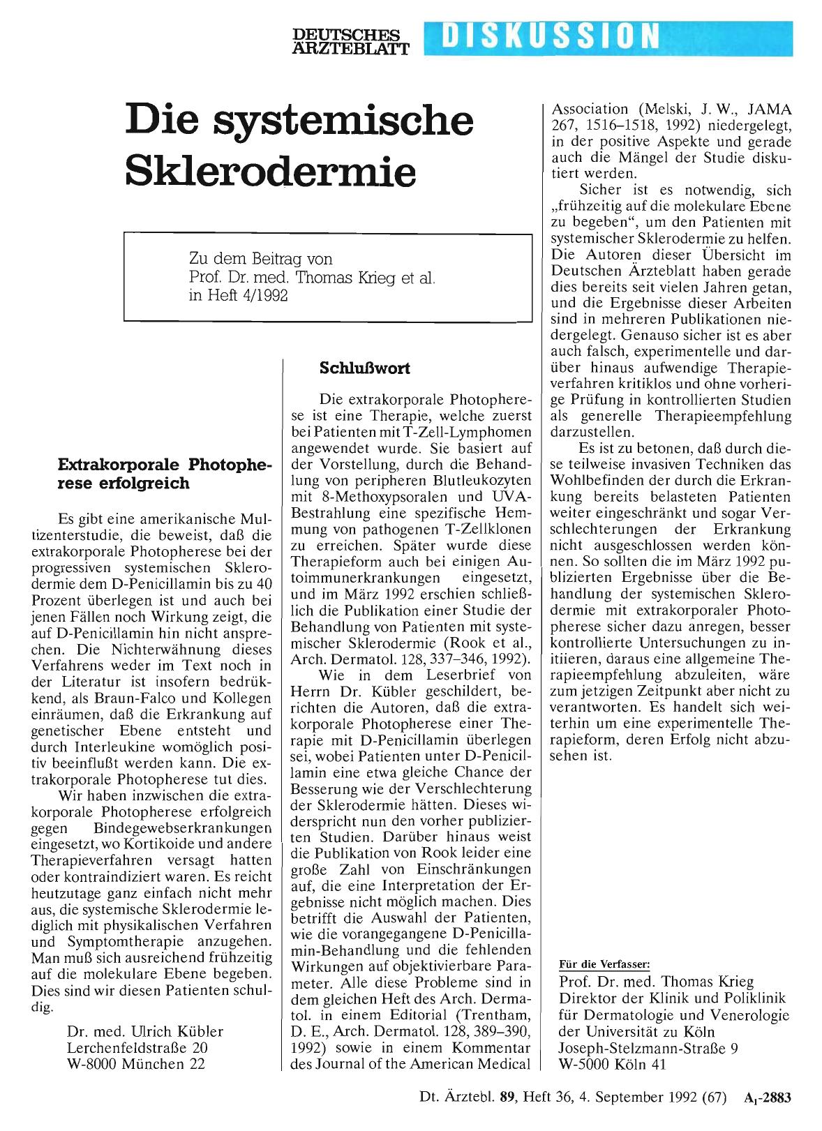 Vorschauseite 1: Die systemische Sklerodermie: Schlußwort