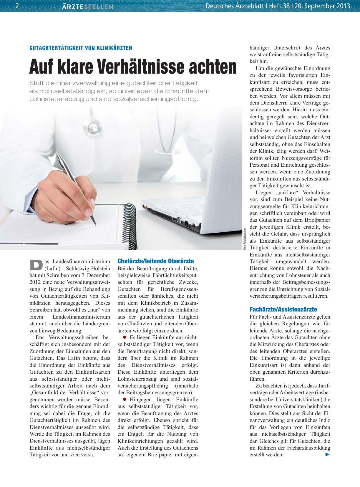 Vorschauseite 1: Gutachtertätigkeit von Klinikärzten: Auf klare Verhältnisse achten