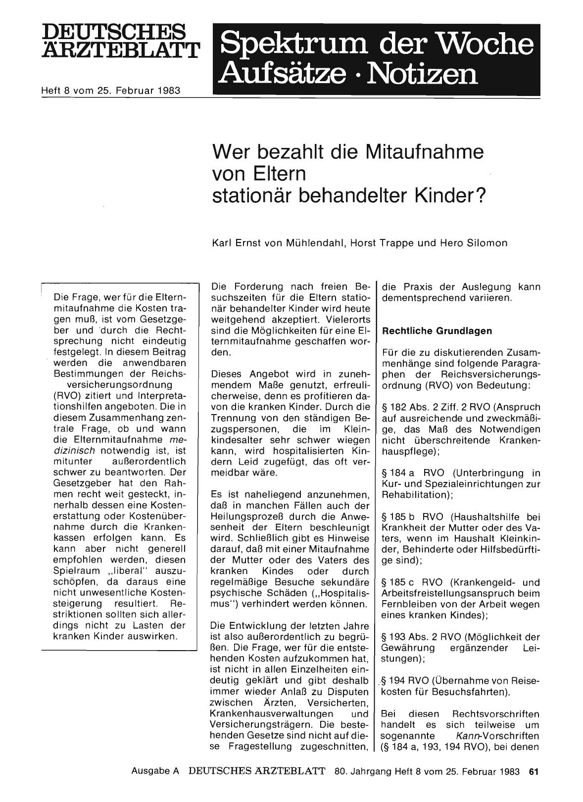 Vorschauseite 1: Wer bezahlt die Mitaufnahme von Eltern stationär behandelter Kinder?